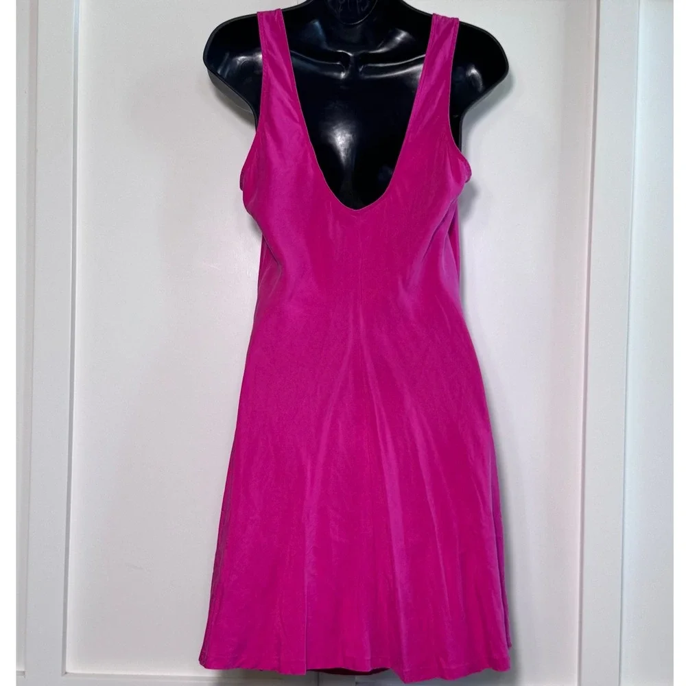 Victoria's Secret Vintage Gold Label Silk‎ Slip Dress Fuchsia Pink Tie Small